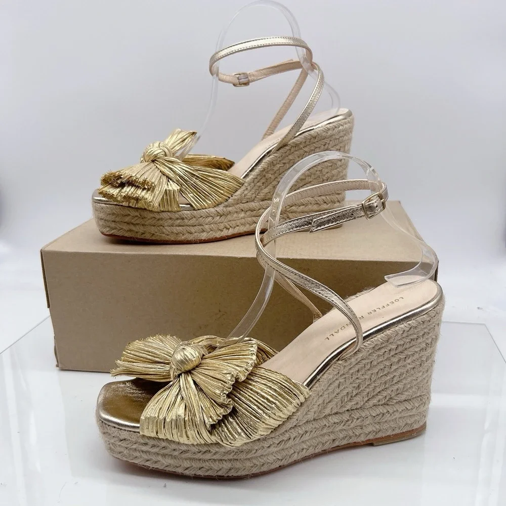Loeffler Randall Charley Wedge Platform Sandal Espadrilles Gold EU 42 US 11